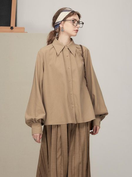 

women's t-shirt irinach521 fall winter 2021 collection original design vintage long sleeve worsted khaki shirt women, White