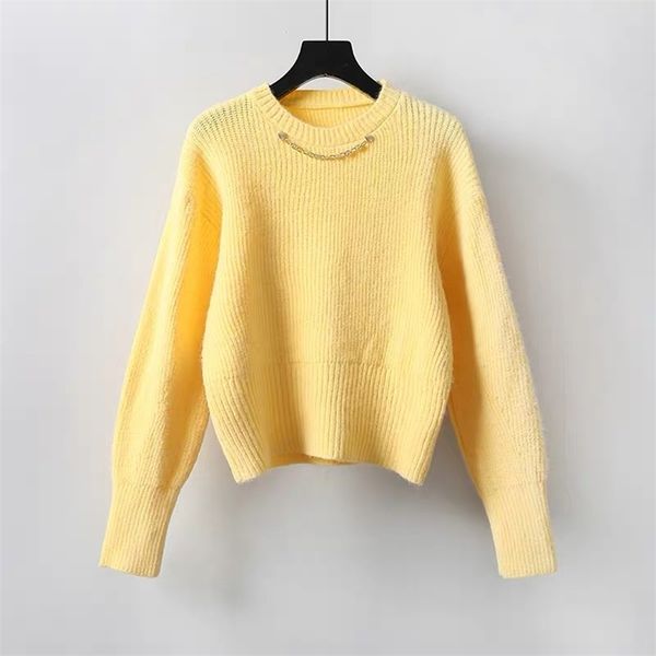 

winter pullover and knitwear candy color yellow jumpers solid korean short knitted sweaters pull femme hiver 210430, Black;gray