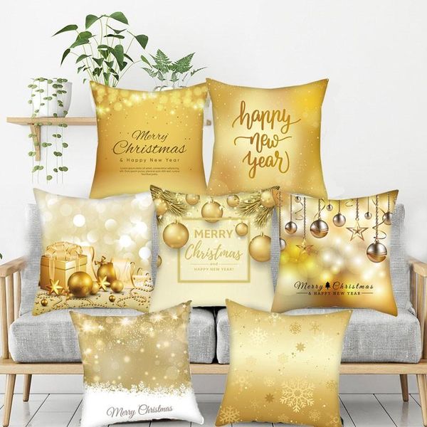 

pillow case gold christmas gift pattern cushion cover year throw covers for home sofa decorative pillowcases 45x45cm