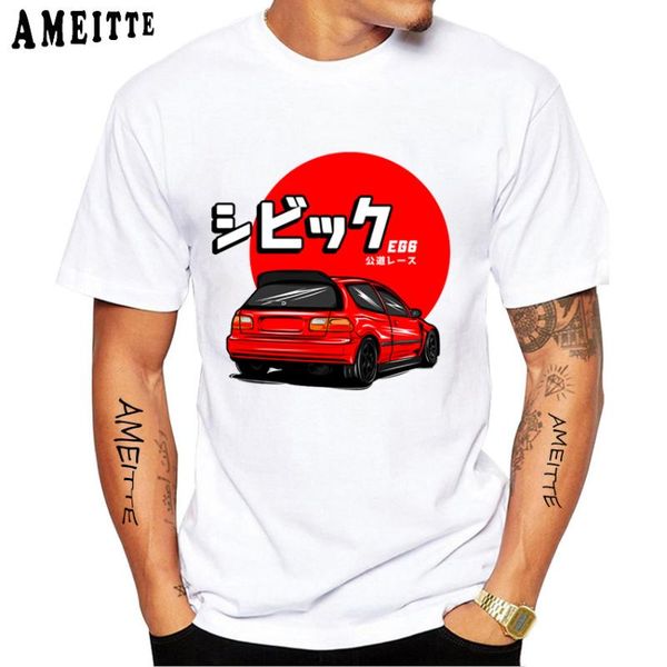 

summer fashion men short sleeve classic civic-eg6 design t-shirt funny car print hip hop boy casual white tees men's t-shirts, White;black