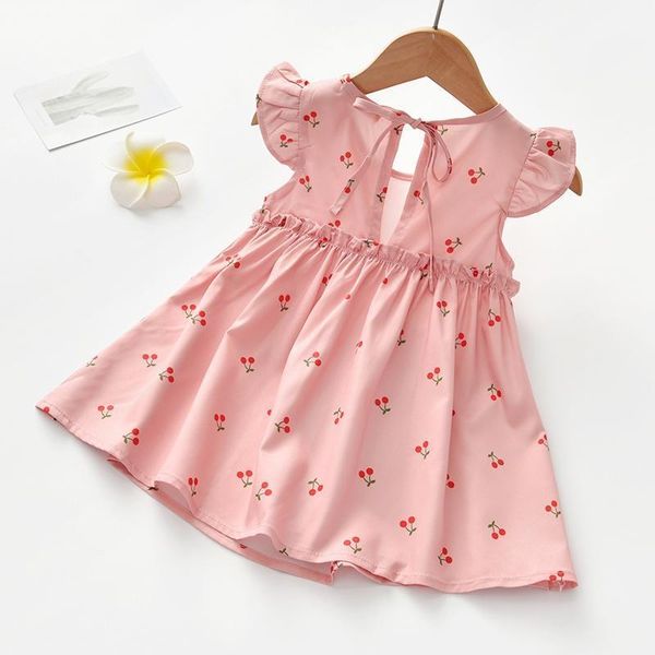 

girl's dresses summer girl sweet flying sleeve cherry pattern round neck dresstemperament clothes for birthday1, Red;yellow
