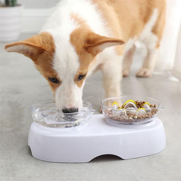 

dog bowls & feeders double pet bowl anti-gulping tilting cat water slow feeder w/ stand non-slip kitten puppy supplies