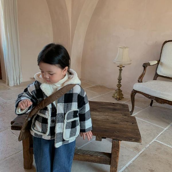 

jackets 2021 wholesale girls boys plaid thicken coat winter cotton full sleeve kids coats 1-7 years pw30, Blue;gray