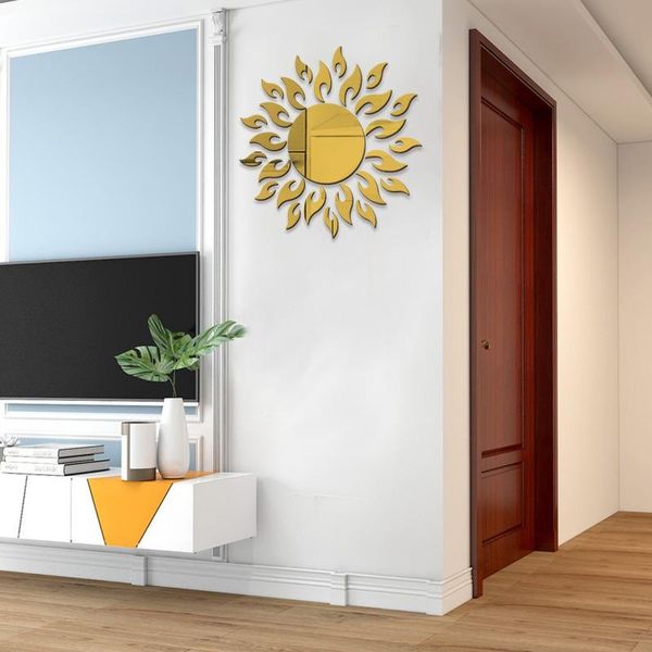 

wall stickers diy sun mirror sticker 3d tv background decor decal art mural bedroom bath room decoration