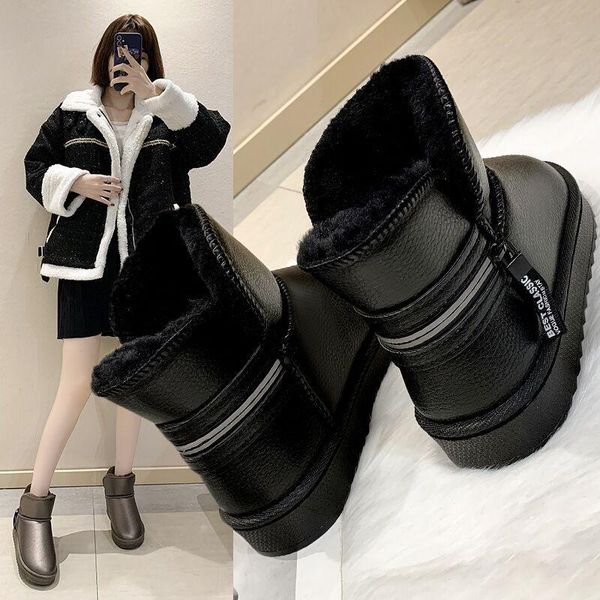 Stivali Snow Donne Donne Peluche Inverno Tenere caldi Flats Fashion Plus Size 44 Designer Brand Platform Shoes Shoes