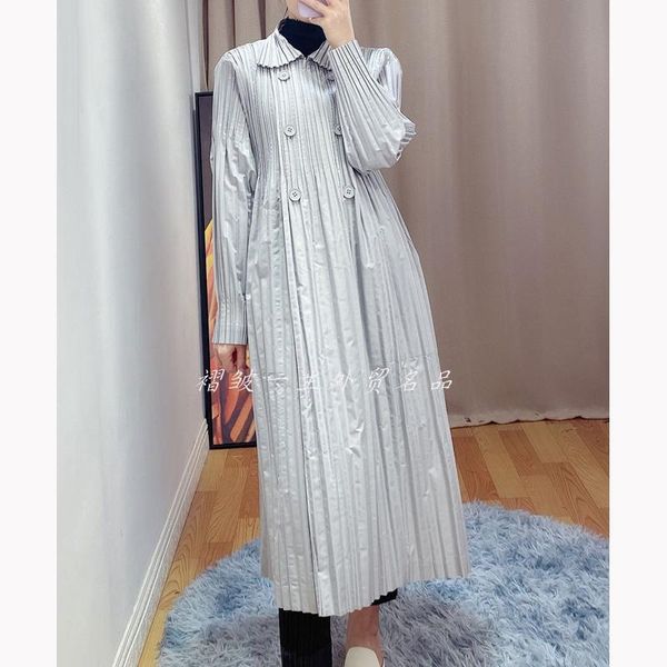 

women's autumn long trench coat miyak fold fashionable double-breasted loose large size slim mid-length solid color jac coats, Tan;black