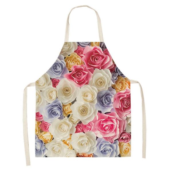 

flower apron women men colorful floral cotton linen aprons for kitchen home cooking baking cleaning accessories 68x55cm 47x38cm