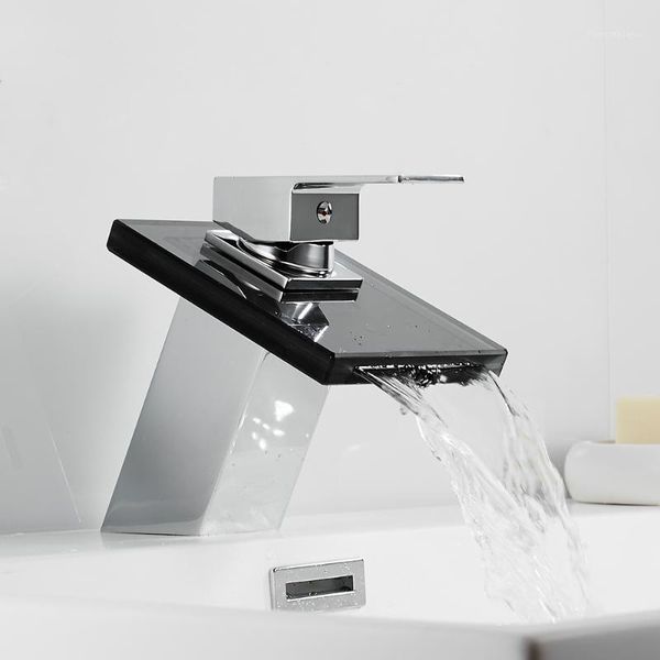 

bathroom sink faucets glass waterfall faucet orb & chrome deck mounted solid brass wash basin vessel tap mixer1