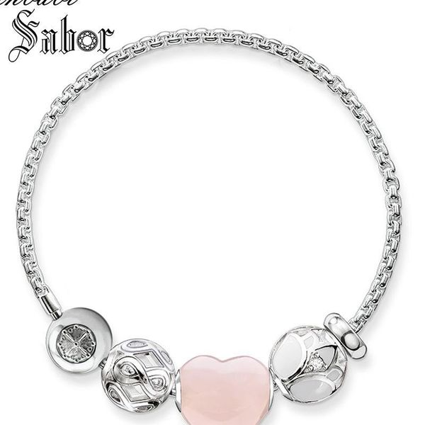

link, chain bracelets beads heart lotus link 925 sterling silver fashion jewelry for women gift karma bracelet jewellery, Black