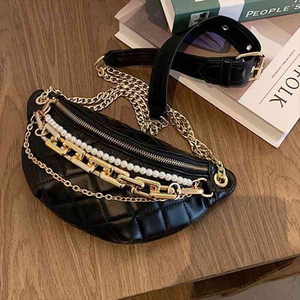 

chain fanny pack fashion banana waist bag women belt girl leather chest shoulder crossbody purse