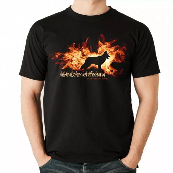

t-shirt altdeustcher shepherd fire and flame by siviwonder hundemoti, White;black