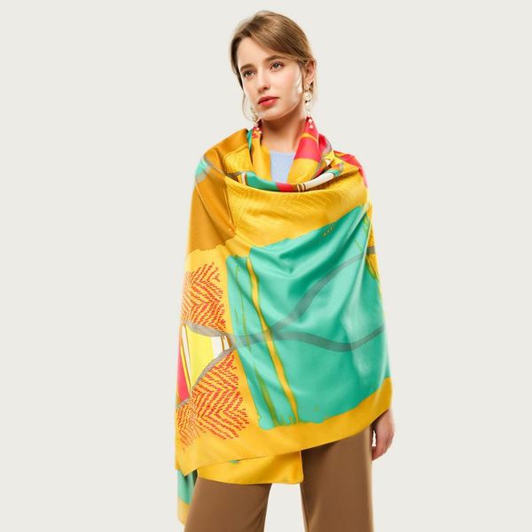 

scarves bright color women shawl scarf large patchwork painting foulard design blanket wrap [3385], Blue;gray