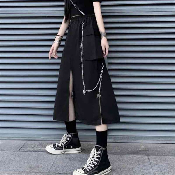 

gothic long high split women skirts butterfly chain black mall goth summer harajuku punk streetwear dark academia