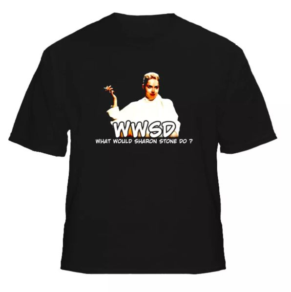 

wwsd what would sharon stone do basic instinct t shirt, White;black