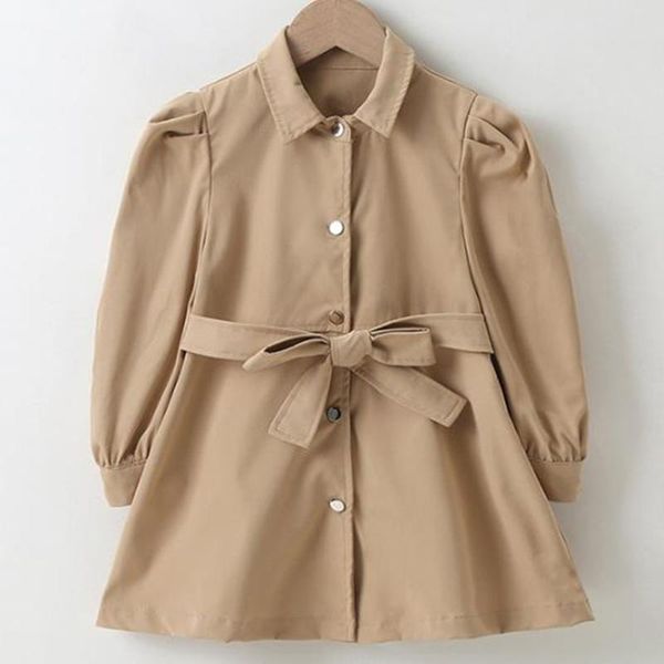 

coat baby girl spring autumn cute single breasted puff sleeve trench kids casual outwear with belt, Blue;gray