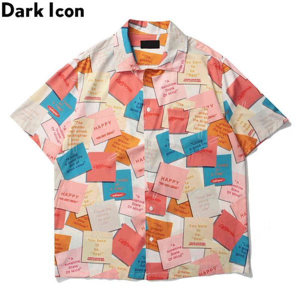 

geometric full printed oversized men's shirt shor sleeve turn-down collar shirts for man streetwear clothing 210603, White;black