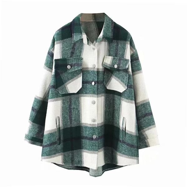 

women's jackets women casual plaid coat batwing long sleeve loose pocket jacket turn down collar lady outerwear spring autumn, Black;brown