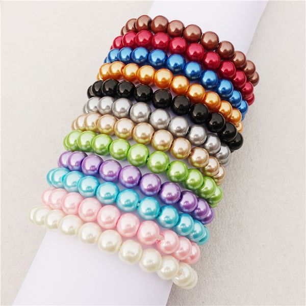 

2 pcs/set children kids pearl beads bracelet handmade colorful glass pearls strand wristband jewelry for girls, Black