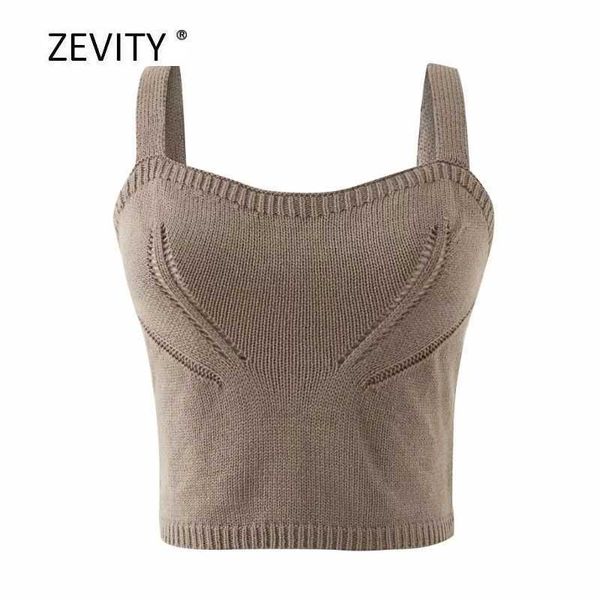 

zevity women fashion solid color hollow out knitting sling sweater female casual slim spaghetti strap sweater chic s308 210603, White;black