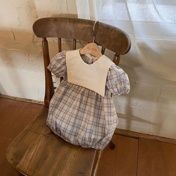 

rompers 8050 baby clothes plaid girl romper summer 2021 one-piece pure cotton 100 days toddler, Blue