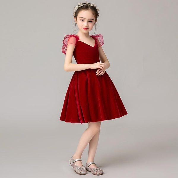 

first communion dresses for girls o-neck backless solid ball gown kid princess flower girl wedding and party girl's, Red;yellow