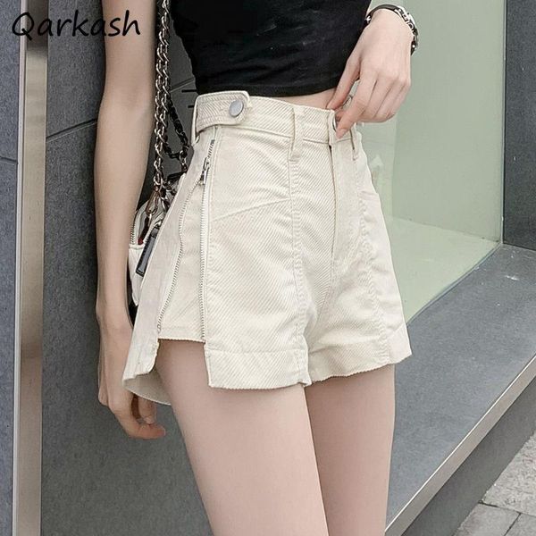 

women's shorts summer women zipper design solid stylish ladies harajuku high waist vintage bottom streetwear ulzzang, White;black