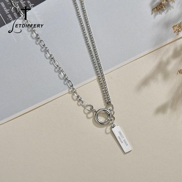 

pendant necklaces elsemode vintag crystal women choker stainless steel sweet sour bar necklace for girlfriend gifts, Silver