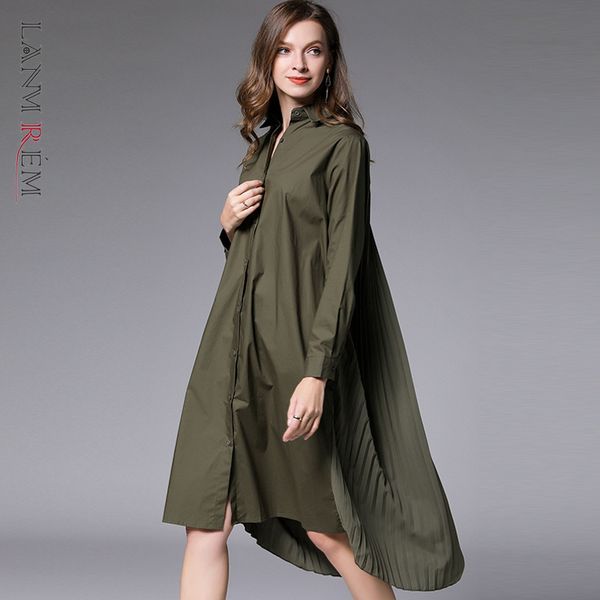 

spring and summer shirt turn-down collar full sleeves pleated spliced single breasted blouse loose wl13206 210507, White