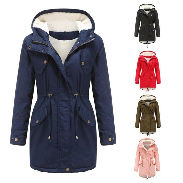 

women's jackets women hoodie coats thick coat with pockets winter down cotton padded, Black;brown