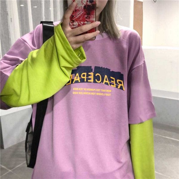 

women's hoodies & sweatshirts harajuku fake women's t-shirt 2 pieces print japanese fujiang horror comics long female sleeve vetem, Black
