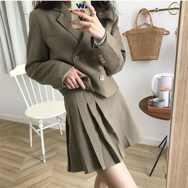 

two piece dress women sets preppy style suits blazer+a-line high waist pleated skirts female student spring fall xs-2xl, White