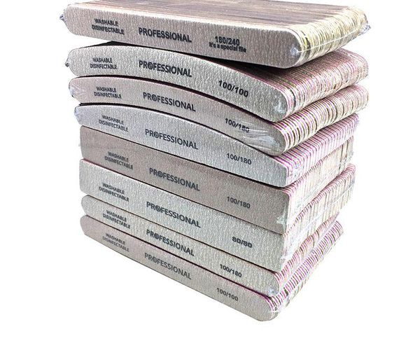

nail files 50pcs/lot 80/100/180 grey sandpaper file curved banana sanding double sided emery board glitter polishing tools