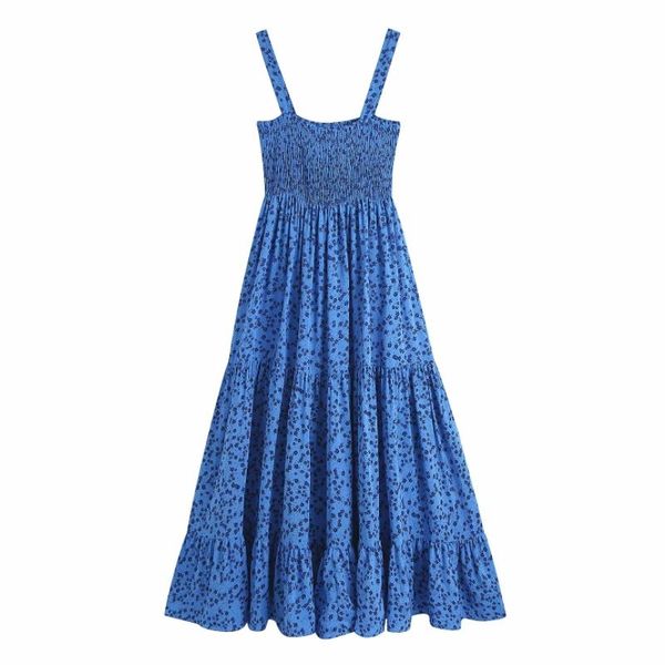 

casual dresses women flower printing blue suspender midi dress female elastic bust clothes leisure lady slim vestido d8025, Black;gray