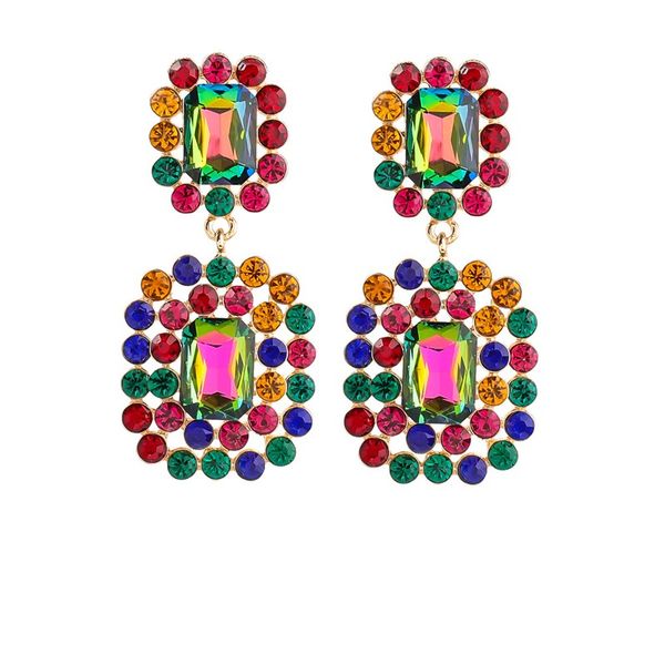 

luxury crystal earring geometric square rhinestone dangle earrings for women party trend jewelry, Silver