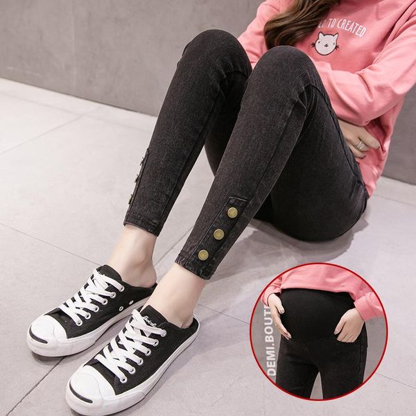 

button jeans maternity clothes for pregnant women pencil pants high stretch pregnancy clothing spring skinny bottoms, White