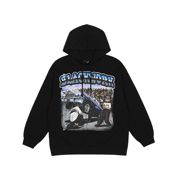 

street printed hip hop trend oversize men's women's spring and autumn couple pullover hoodie, Black
