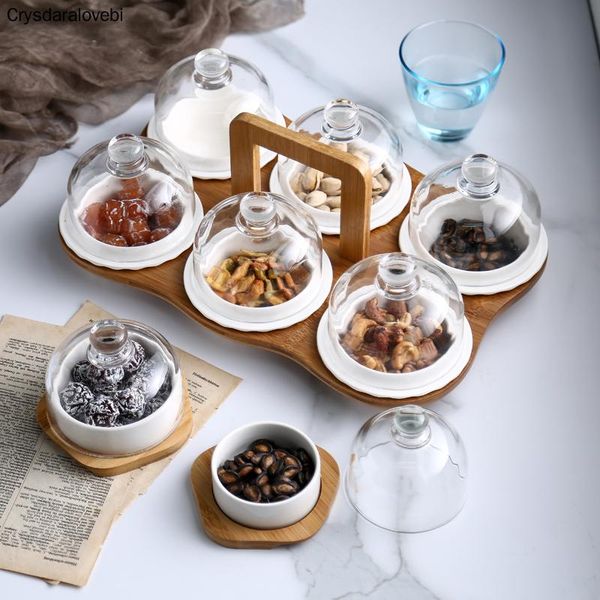 

ceramic dessert bowl oven baking with glass cover pudding cup separation fruit plate creative snack storage box dishes & plates