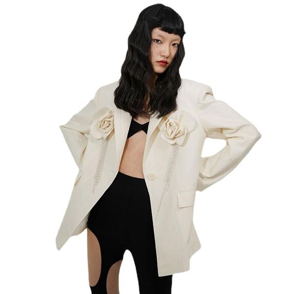 

women's suits & blazers three-dimensional flowers big size for women elegant lapel long sleeve loose fit and jackets blazer, White;black