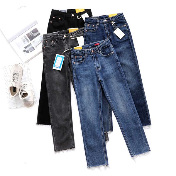 

autumn and winter black gray pants blue women's high waist slim capris small man