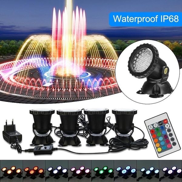 

aquariums lighting led underwater light with remote, waterproof ip68 submersible spotlight 36-led bulbs 8w multi-color spot for aquarium