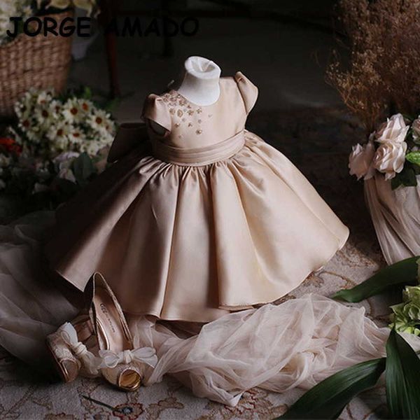 

summer teenagers girls party dress champagne puff sleeves princess dresses wedding piano perform children's day e6986 210610, Red;yellow