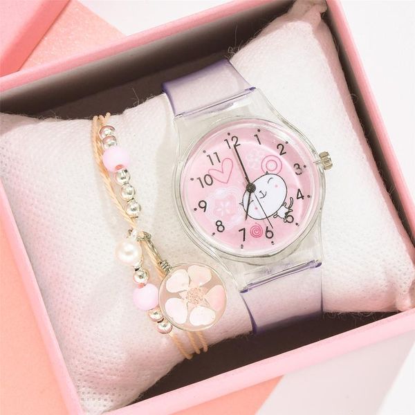 

wristwatches est fashion strap watch band transparent wirst casual women's cute student jewelry bracelet quartz set, Slivery;brown