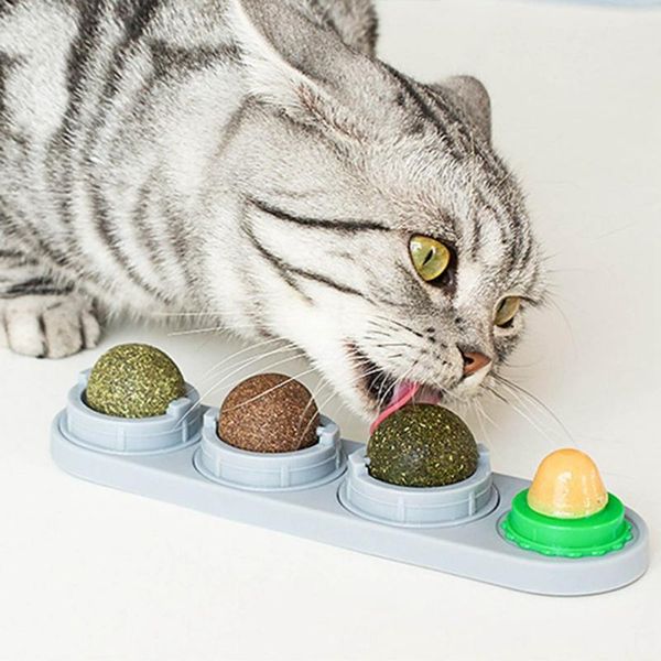 

cat toys catnip wall ball edible licking balls snack natural healthy rotatable kitten chewing cleaning teeth toy