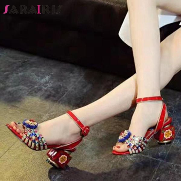 

luxury fashion female gorgeous sandals summer vacation women patent leather colorful chunky heels shoes woman, Black