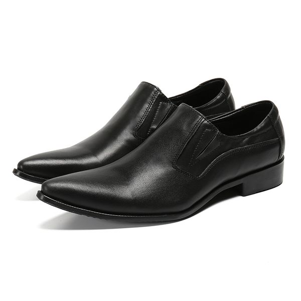 

men's leather solid color business shoes with pointed toe cap, size: 37-48, black