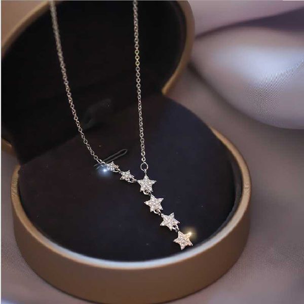 

temperament star zircon ins simple personality cold wind wild clavicle chain necklace pendant necklaces, Silver