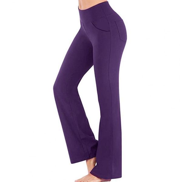 Laufhose Damen All Match Yoga Dehnbar Hohe Taille Einfarbig Bootcut Beine Damen Für