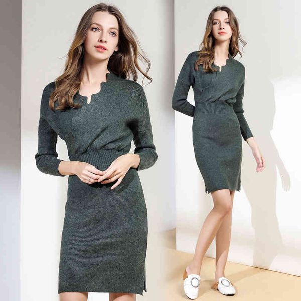 

casual dresses spring euro style ladies urban knitted tunic v-neck stretch empire knee-length midi female fashion brief 9fi4, Black;gray