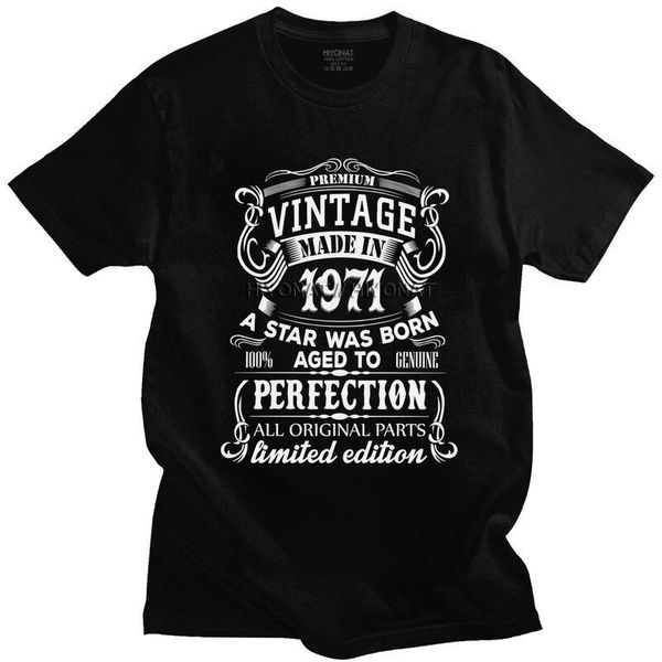 

men's t-shirts vintage made in 1971 t shirt men pure cotton tee 50 years old 50th birthday gift tshirt short sleeve fashion t-shirt clo, White;black
