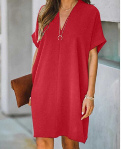 

women's v-neck short sleeve loose dress, Black;gray